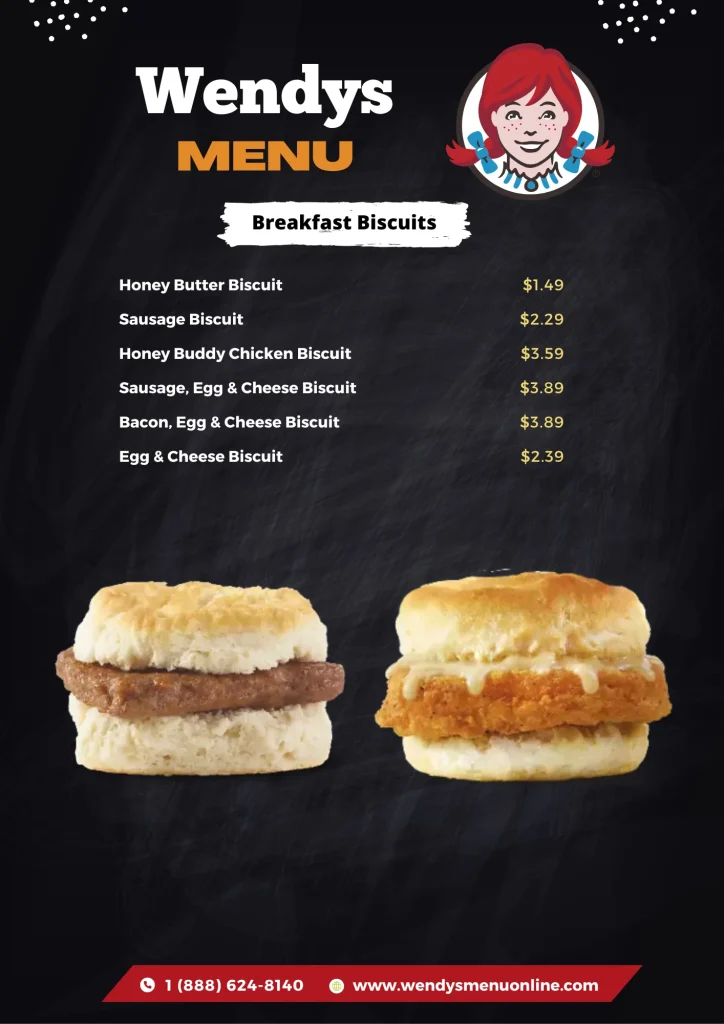 Wendys Breakfast Biscuits menu 2025 Updated