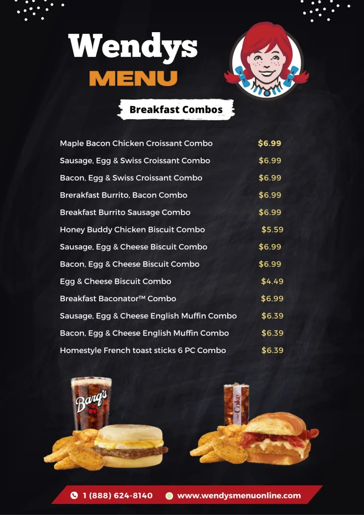 Wendys Breakfast combo menu 2025 Updated