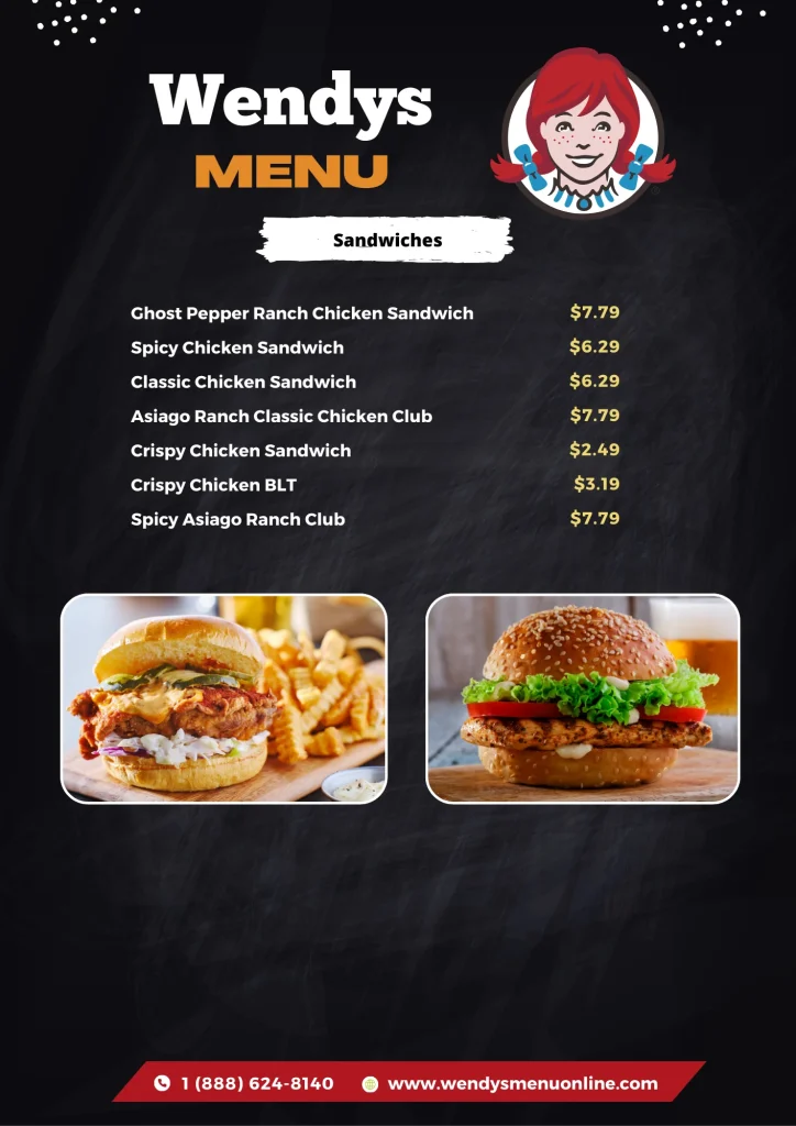 Wendys Sandwiches menu 2025 Updated