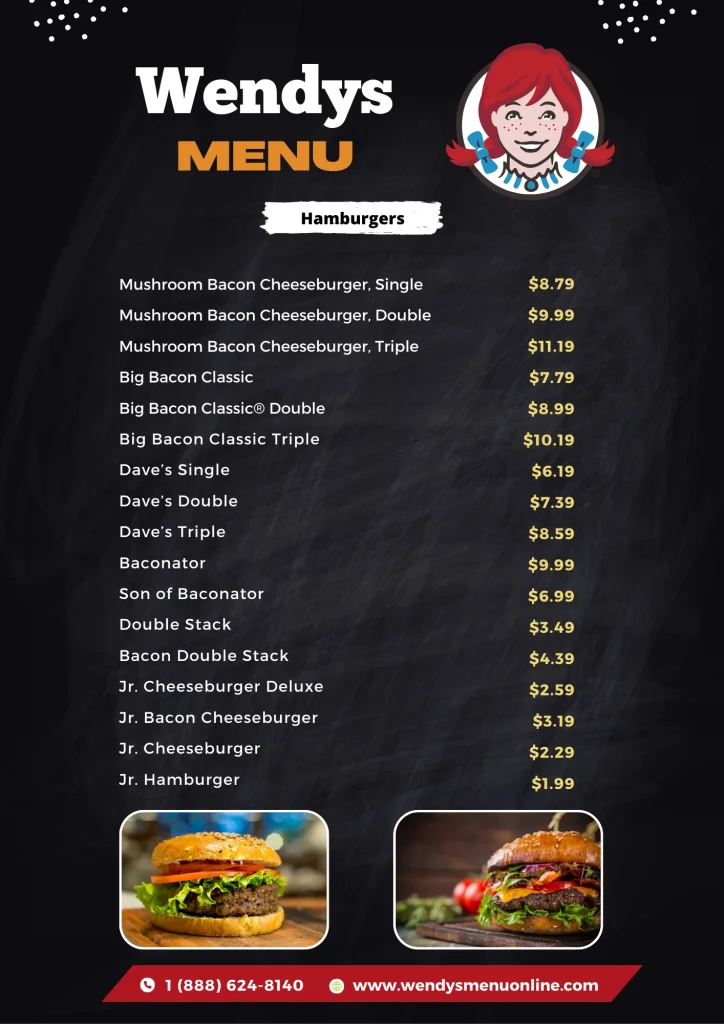 Wendys hamburgers menu 2025 Updated