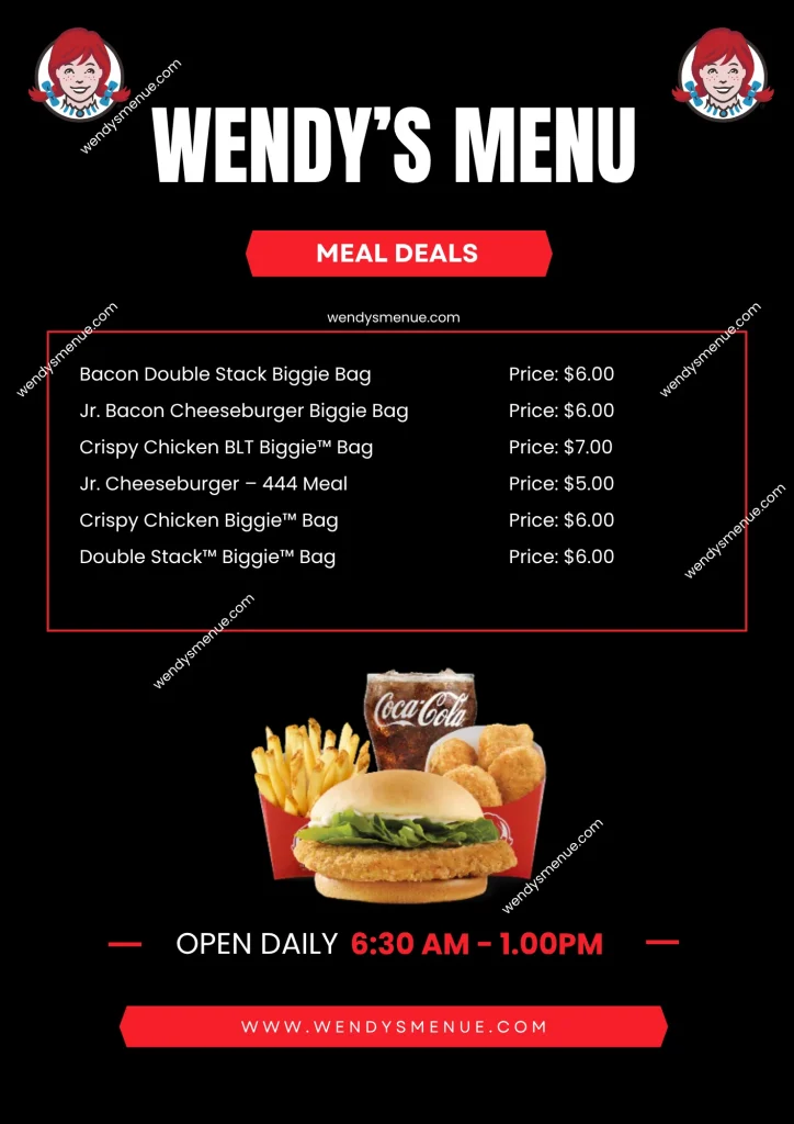 Wendys Meal Deals list with prices